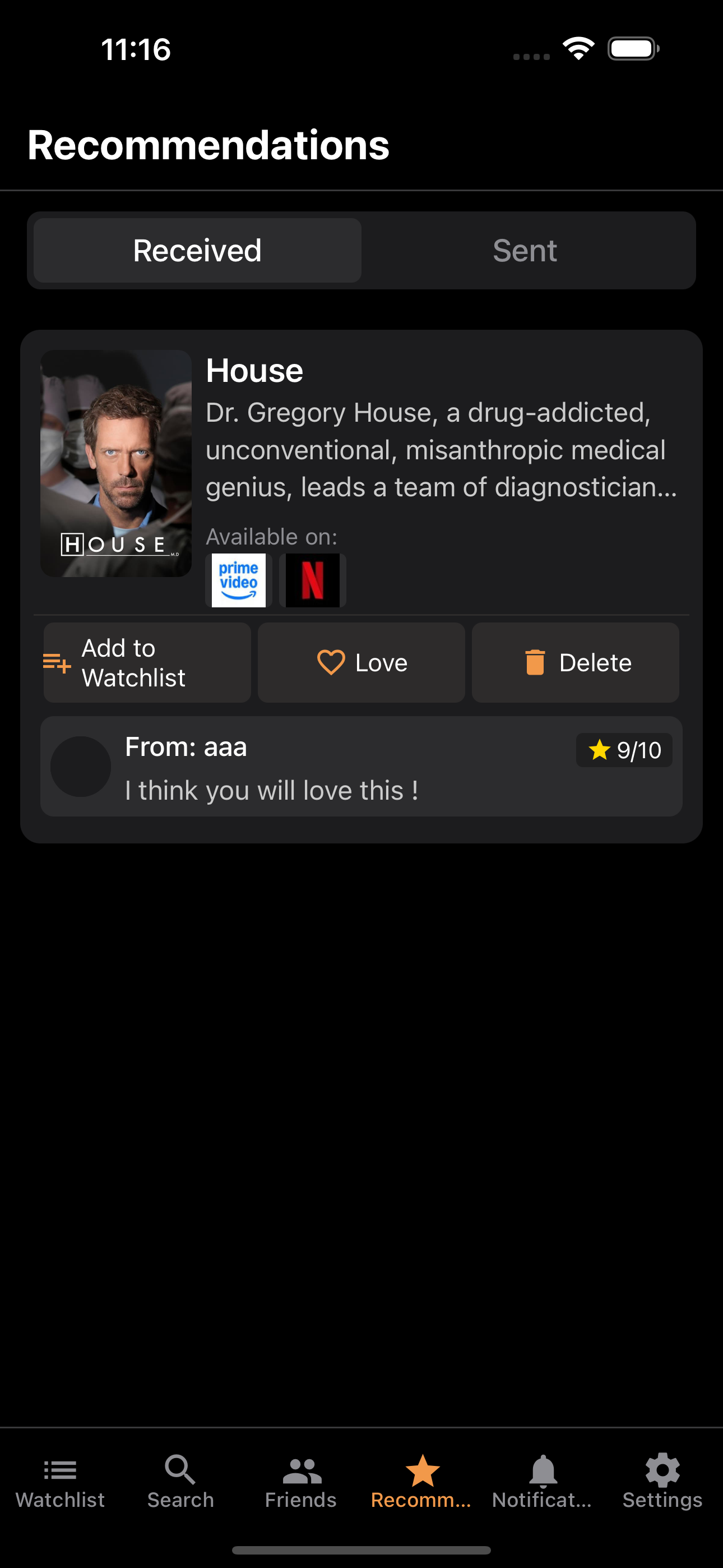 Movie recommendations from friends