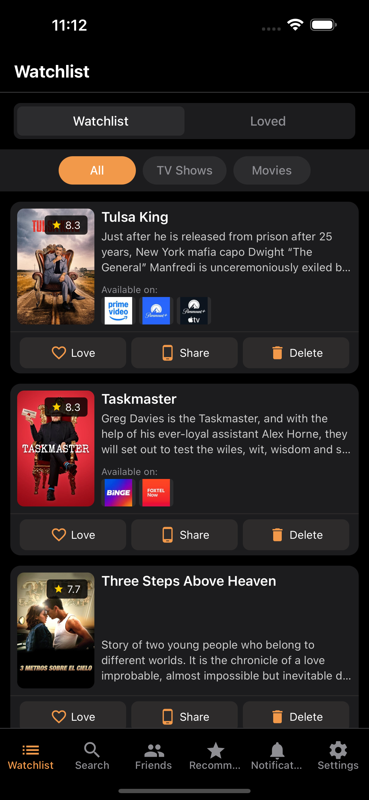 Personal watchlist for movies and TV shows
